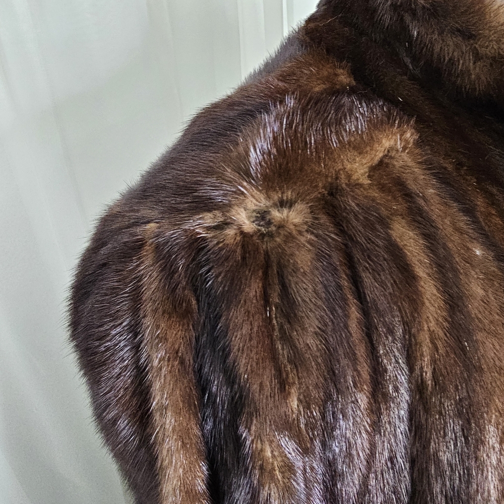 Gorgeous Brown Mahogany Mink Fur Coat With Bracelet Cuff Stand Collar Large Glam - Picture 6 of 16